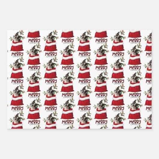 Boston Terrier Dog in Holiday Gift Bag Geschenkpapier Set (Vorderseite 3)