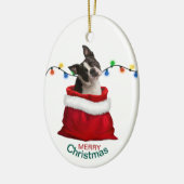 Boston Terrier Dog in Holiday Gift Bag Keramik Ornament (Links)