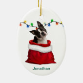 Boston Terrier Dog in Holiday Gift Bag Keramik Ornament (Hinten)