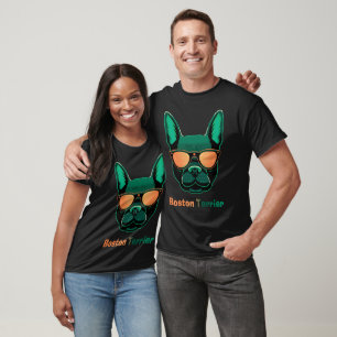 Boston Terrier Dog in Orange-Sonnenbrille T-Shirt