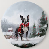 Boston Terrier Dog in Schneeweihen Button (Vorderseite)