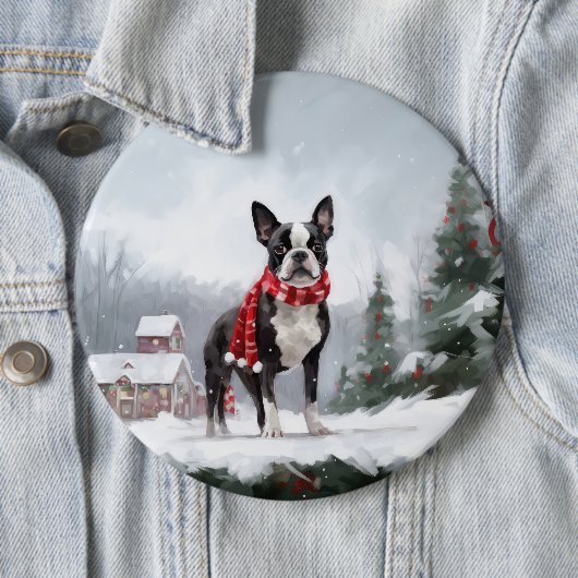 Boston Terrier Dog in Schneeweihen Button (Beispiel)