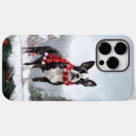 Boston Terrier Dog in Schneeweihen Case-Mate iPhone Hülle (Rückseite (Horizontal))