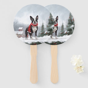 Boston Terrier Dog in Schneeweihen Fächer