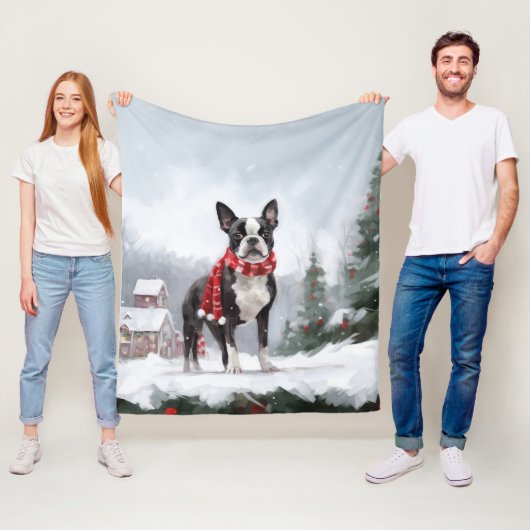 Boston Terrier Dog in Schneeweihen Fleecedecke (Beispiel)