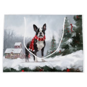 Boston Terrier Dog in Schneeweihen Große Geschenktüte (Vorderseite)