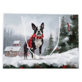 Boston Terrier Dog in Schneeweihen Große Geschenktüte (Rückseite)