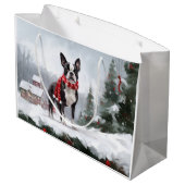 Boston Terrier Dog in Schneeweihen Große Geschenktüte (Rückseite Schrägansicht)