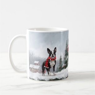 Boston Terrier Dog in Schneeweihen Kaffeetasse