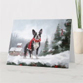 Boston Terrier Dog in Schneeweihen Karte (Vorderseite)