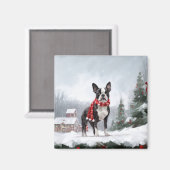 Boston Terrier Dog in Schneeweihen Magnet (Vorderseite/Rückseite)
