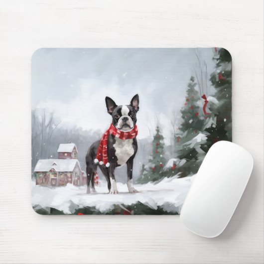 Boston Terrier Dog in Schneeweihen Mousepad (Mit Mouse)
