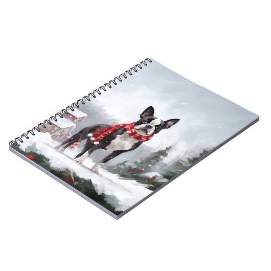 Boston Terrier Dog in Schneeweihen Notizblock (Linke Seite)