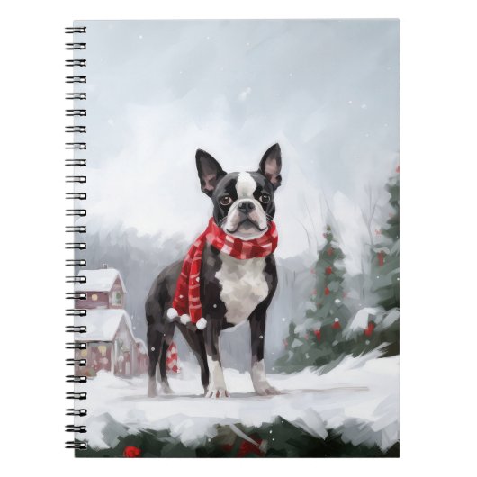 Boston Terrier Dog in Schneeweihen Notizblock (Vorderseite)