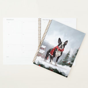 Boston Terrier Dog in Schneeweihen Planer