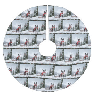 Boston Terrier Dog in Schneeweihen Polyester Weihnachtsbaumdecke