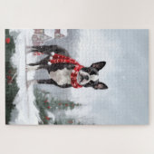 Boston Terrier Dog in Schneeweihen Puzzle (Horizontal)