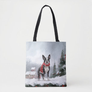 Boston Terrier Dog in Schneeweihen Tasche