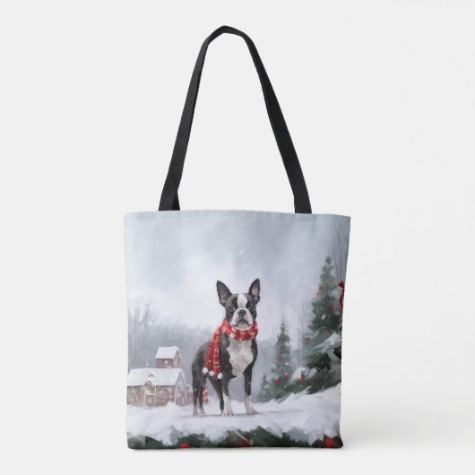 Boston Terrier Dog in Schneeweihen Tasche (Rückseite)