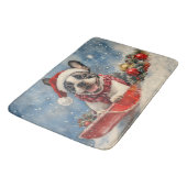 Boston Terrier Dog in Sledge Let it Snow Christmas Badematte (Schrägansicht)