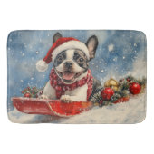 Boston Terrier Dog in Sledge Let it Snow Christmas Badematte (Vorderseite)