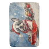 Boston Terrier Dog in Sledge Let it Snow Christmas Badematte (Vorderseite Vertikal)