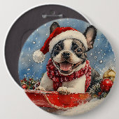 Boston Terrier Dog in Sledge Let it Snow Christmas Button (Vorne & Hinten)