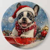 Boston Terrier Dog in Sledge Let it Snow Christmas Button (Vorderseite)