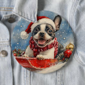 Boston Terrier Dog in Sledge Let it Snow Christmas Button (Beispiel)
