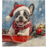 Boston Terrier Dog in Sledge Let it Snow Christmas Duschvorhang (Vorderseite)