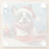 Boston Terrier Dog in Sledge Let it Snow Christmas Glasuntersetzer (Rückseite)