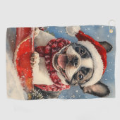 Boston Terrier Dog in Sledge Let it Snow Christmas Golfhandtuch (Horizontal)