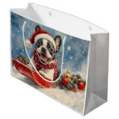 Boston Terrier Dog in Sledge Let it Snow Christmas Große Geschenktüte (Rückseite Schrägansicht)