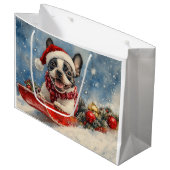 Boston Terrier Dog in Sledge Let it Snow Christmas Große Geschenktüte (Vorderseite Schrägansicht)