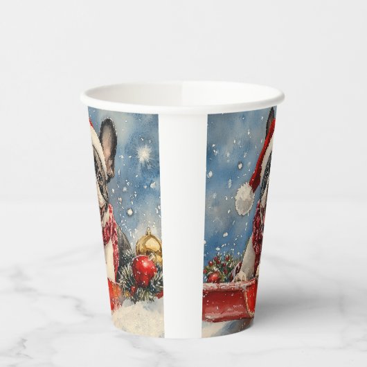 Boston Terrier Dog in Sledge Let it Snow Christmas Pappbecher (Links)