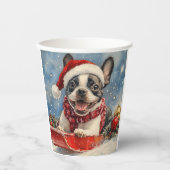 Boston Terrier Dog in Sledge Let it Snow Christmas Pappbecher (Vorderseite)