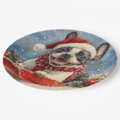 Boston Terrier Dog in Sledge Let it Snow Christmas Pappteller (Schrägansicht)