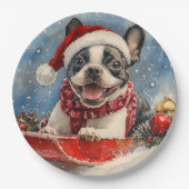 Boston Terrier Dog in Sledge Let it Snow Christmas Pappteller (Vorderseite)