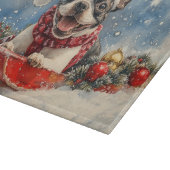 Boston Terrier Dog in Sledge Let it Snow Christmas Schneidebrett (Ecke)