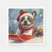 Boston Terrier Dog in Sledge Let it Snow Christmas Serviette (Vorderseite)