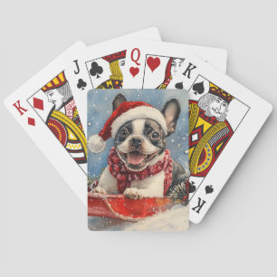 Boston Terrier Dog in Sledge Let it Snow Christmas Spielkarten