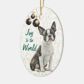Boston Terrier Dog Joy to the World Christmas Keramik Ornament (Links)