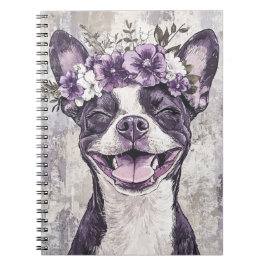 Boston Terrier Dog Lila Floral Notizblock