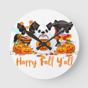 Boston Terrier Dog Lover Fall Yall Halloween Costu Runde Wanduhr