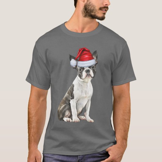 Boston Terrier Dog Lover Funny Christmas T-Shirt (Vorderseite)