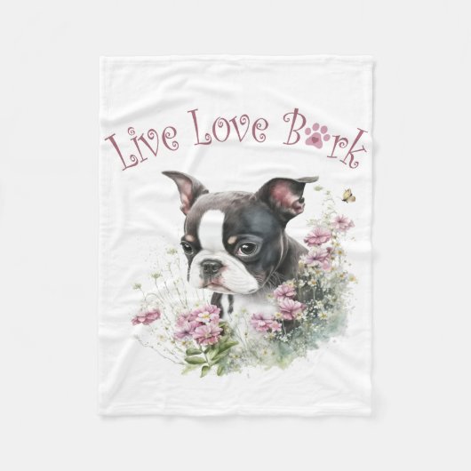 Boston Terrier Dog Mama Floral Fleecedecke (Vorderseite)
