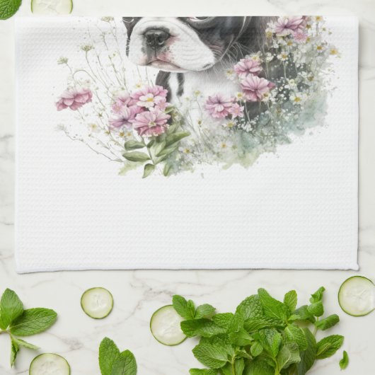 Boston Terrier Dog Mama Floral Geschirrtuch (Gefaltet)