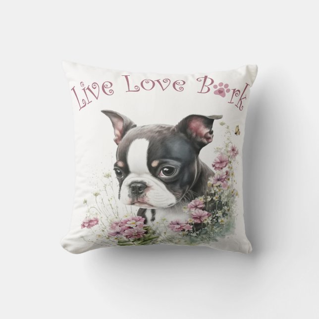 Boston Terrier Dog Mama Floral Kissen (Vorderseite)