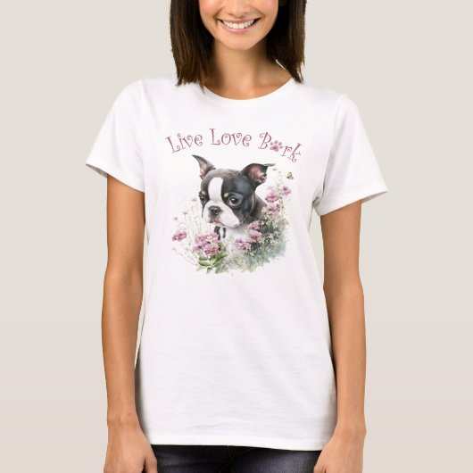 Boston Terrier Dog Mama Floral T-Shirt (Vorderseite)