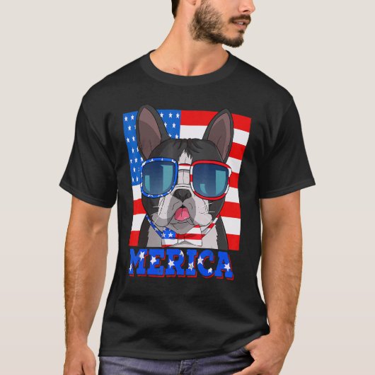 Boston Terrier Dog Merica 4. Juli American Fla T-Shirt (Vorderseite)